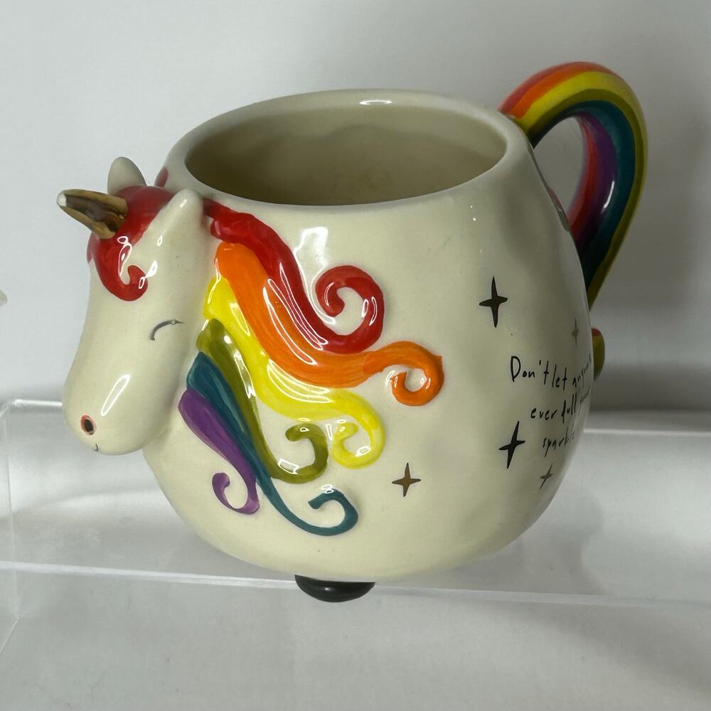 Natural Life Unicorn Mug Rainbow Handle Gold Stars Don’t Dull Your Sparkle